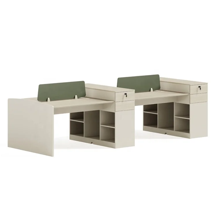 10.5 Feet Long Rectangular 4 in 1 Work Team Coworking Space Clerk Office Table Wooden Computer Cluster Desk With Printer Storage
