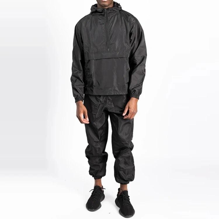 wholesale men designers sweatsuit jogger pants tracksuit custom logo windbreaker nylon plain  two pieces set