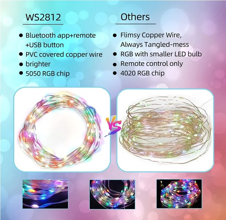 Outdoor Indoor Color LED String Lights with Remote & Bluetooth App Control String Twinkle Starry Light for Xmas Decor