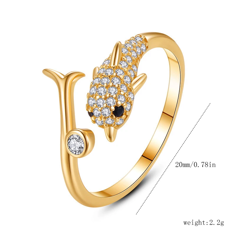 Personal customization OEM&ODM gold plated 3A zircon dolphin animal 925 silver ring fashion jewelry