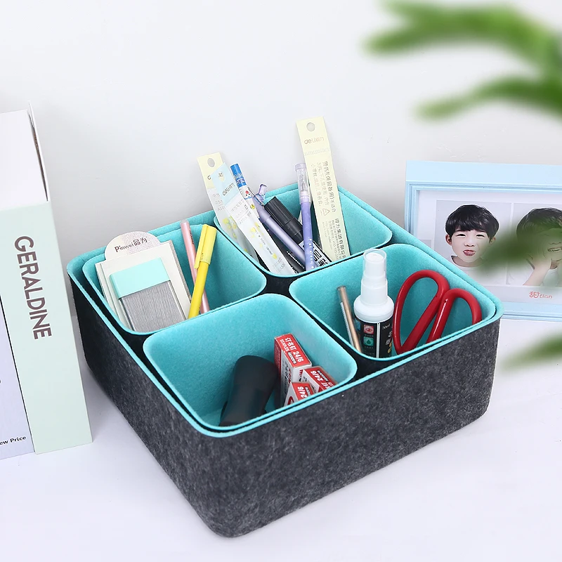 5- Pack dimensional multifunctional Felt storage organizer office desktop item storage box,felt multi compartment Felt storage