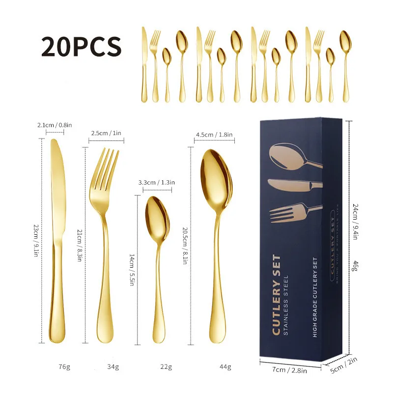 High Grade Flatware Western Food Eating Utensils Knife Fork Spoon 410 Stainless Steel Silverware Cutlery Set