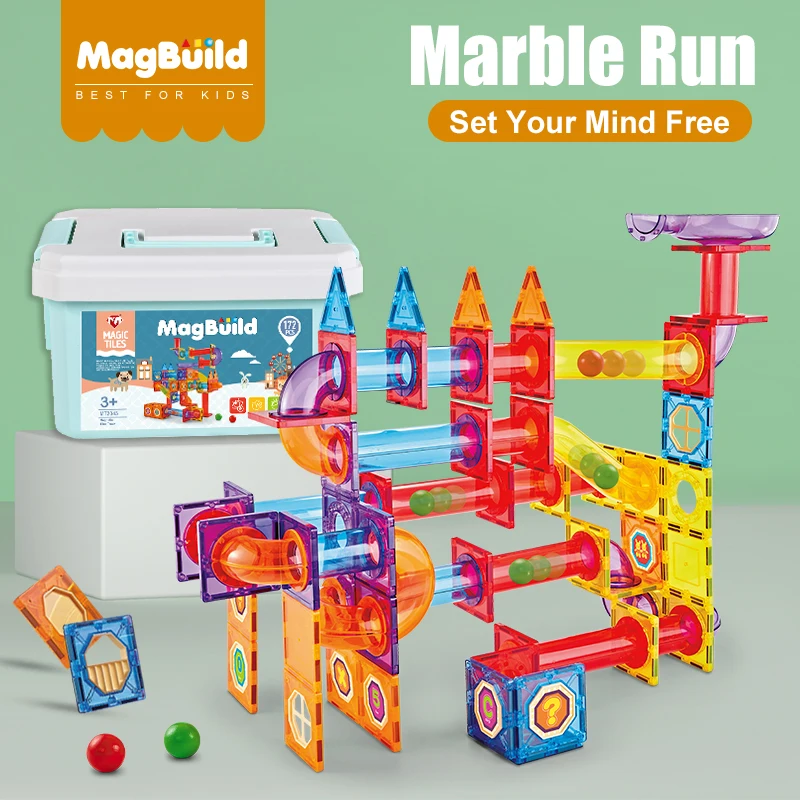 Magnetic Learning Through Play Toys 172 pcs Magnetic Marble Ball Run Toys Set