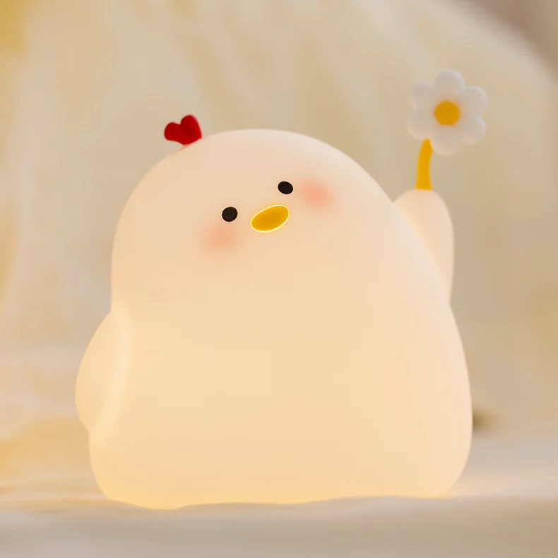 Cute Chick Night Light Animal Soft Silicone Night Lamps 35 Hours USB Rechargeable LED Lamp for Girls Baby and Toddler
