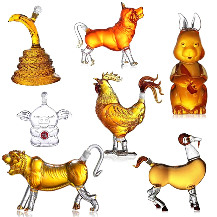 custom Eco-friendly insulated cow shape glass decanter for whisky vodka tequila