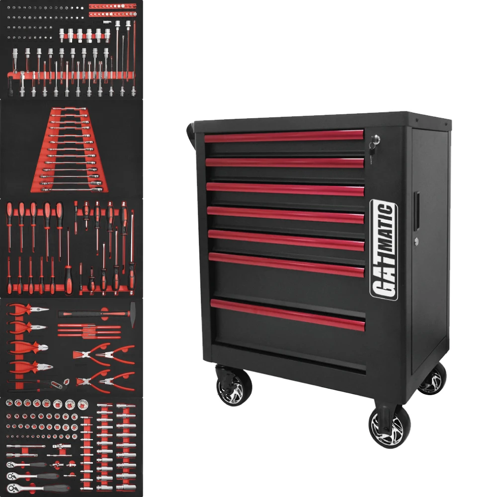 GATmatic Customized Heavy Duty 7-Drawer Steel and Wood Workshop Garage Cabinets Tool Trolley Storage for Cars with OEM Support