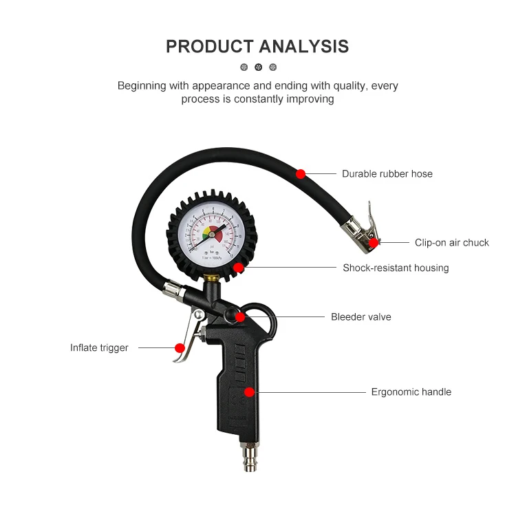 Factory Sale Direct 0-170Psi Tire And Gauge Kit Workshop Tyre Inflator Analog Tire Pressure Gauges