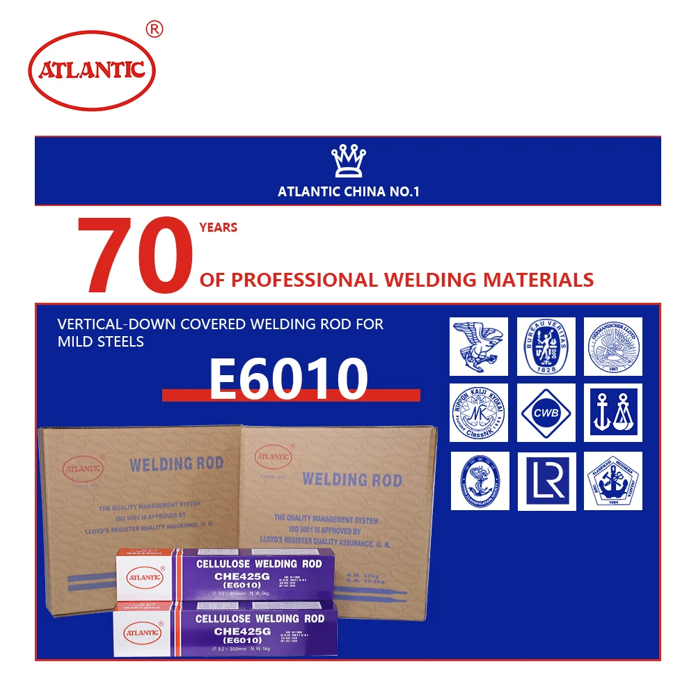 Atlantic Top 1 Cheapest  Electrode Manufacturing Welding Rod  AWS 3.2mm Cellulose Electrode E6010 E6011