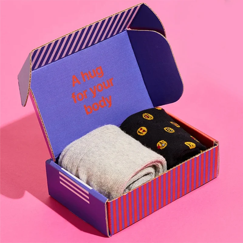 Custom Logo Sock Apparel Clothes Mailing Carton Paper Packing Corrugated Cardboard Packaging Box Scarf Shipping Boxes