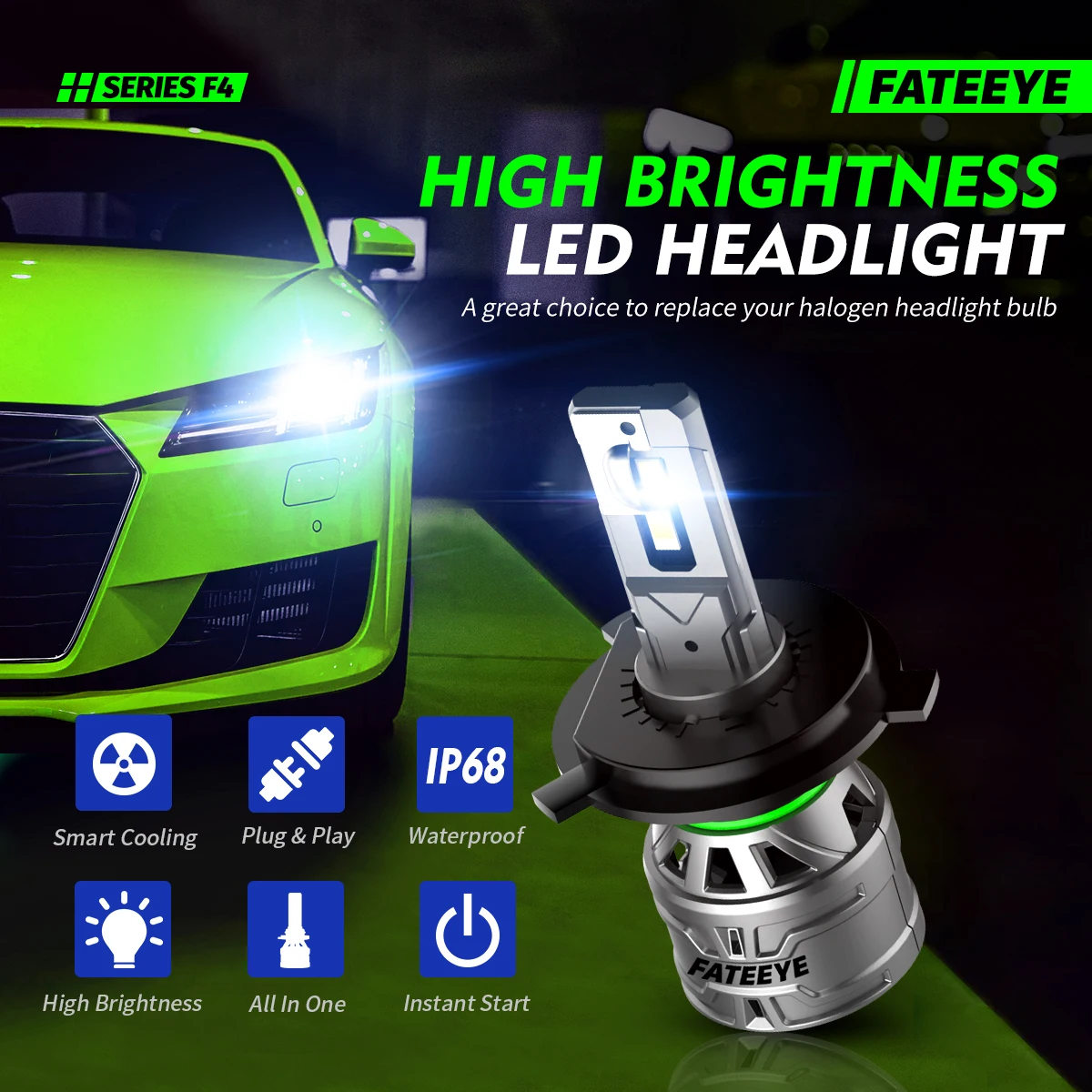 Fateeye High Power Auto Car Headlight Fans H4 LED Headlights 60w 13000LM H1 H4 H7 H11 9005 Led Lights Bulb Car Focos Led