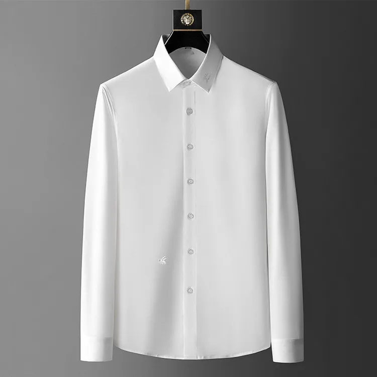 custom silk stretch non iron shirt long sleeve button down regular fit shirt white shirt for men 100% cotton