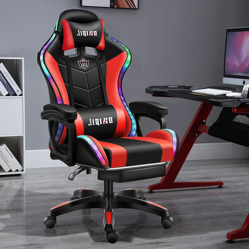 Офисный Компьютерный игровой силловый стул rgb массажный из искусственной кожи для гонок с подсветкой и