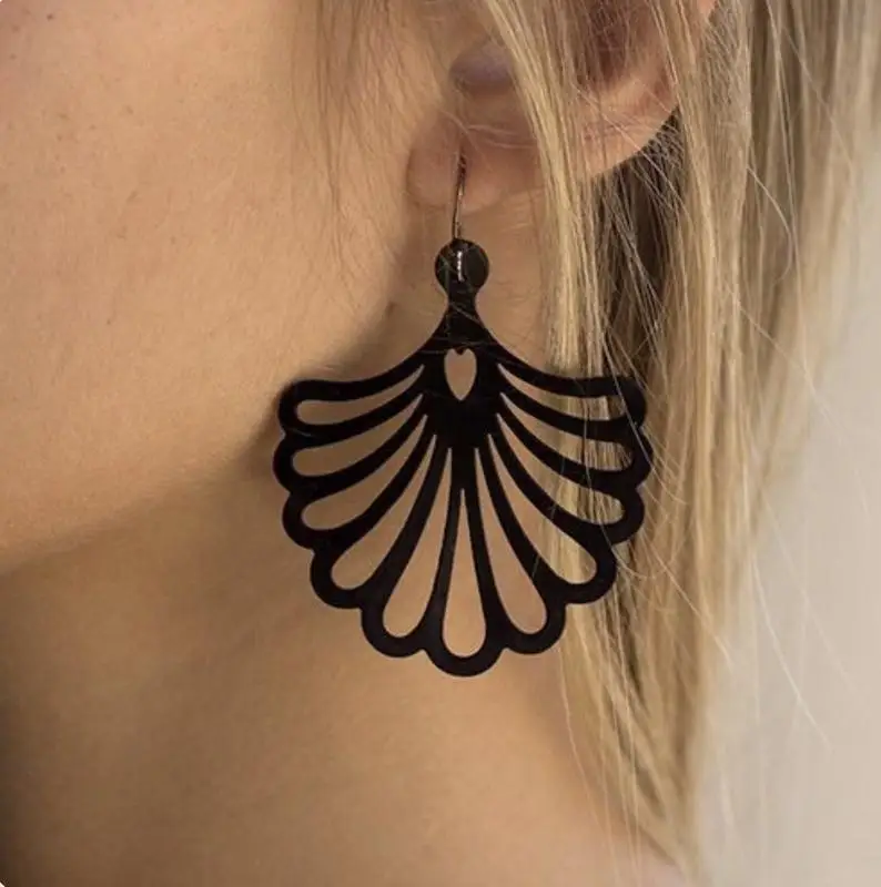  Laser cutting shell shape hollow oversize earrings for