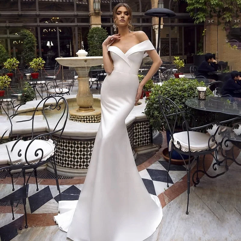 Ivory Classical Mermaid Satin Bridal Beauty Girl Wedding Dress