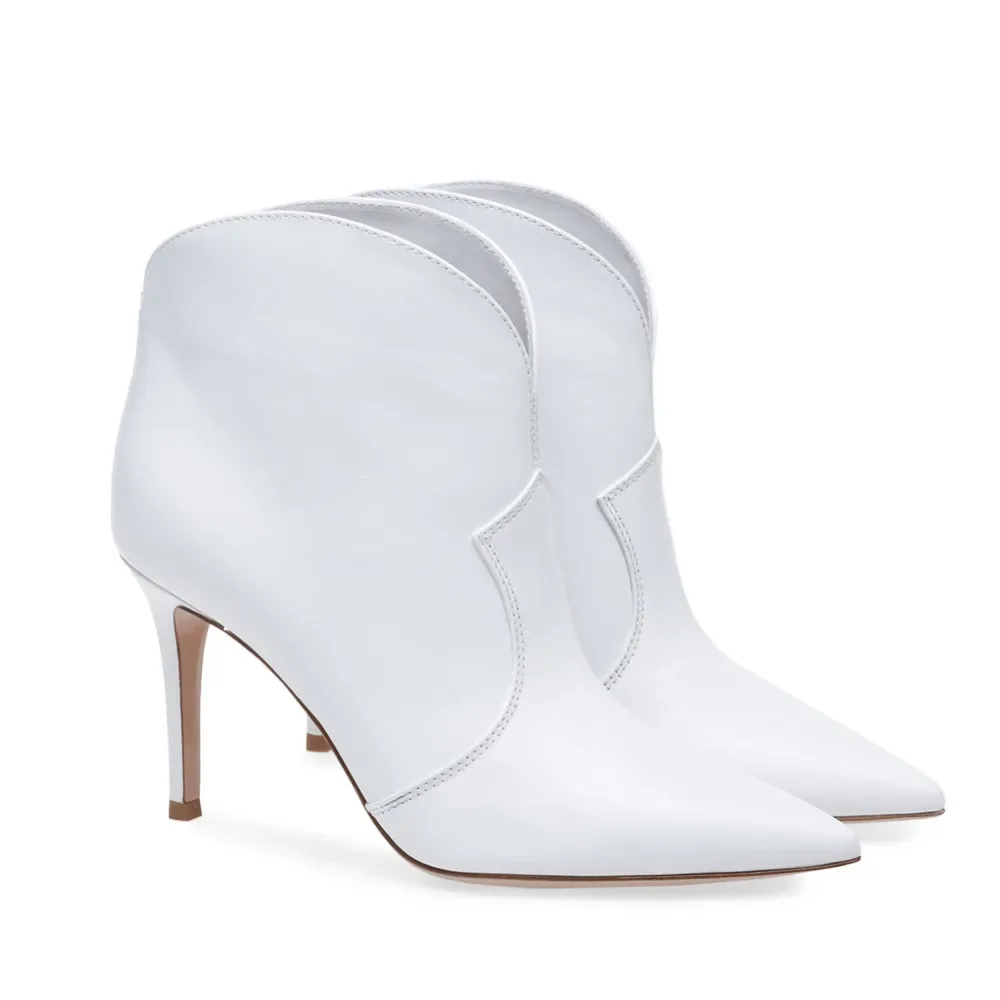 Women Pointy Toe White Ankle Boots Stylish High Heel Slip On Booties Dress Heels Ladies Autumn Booty Shoes Plus Size Botas