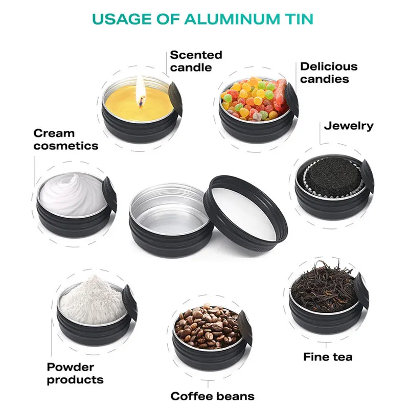 Packing Tin Can Boxes Metallic Packaging Container Jar for Cream Black Round Metal with Lid Aluminum Cosmetic Silver Round Shape