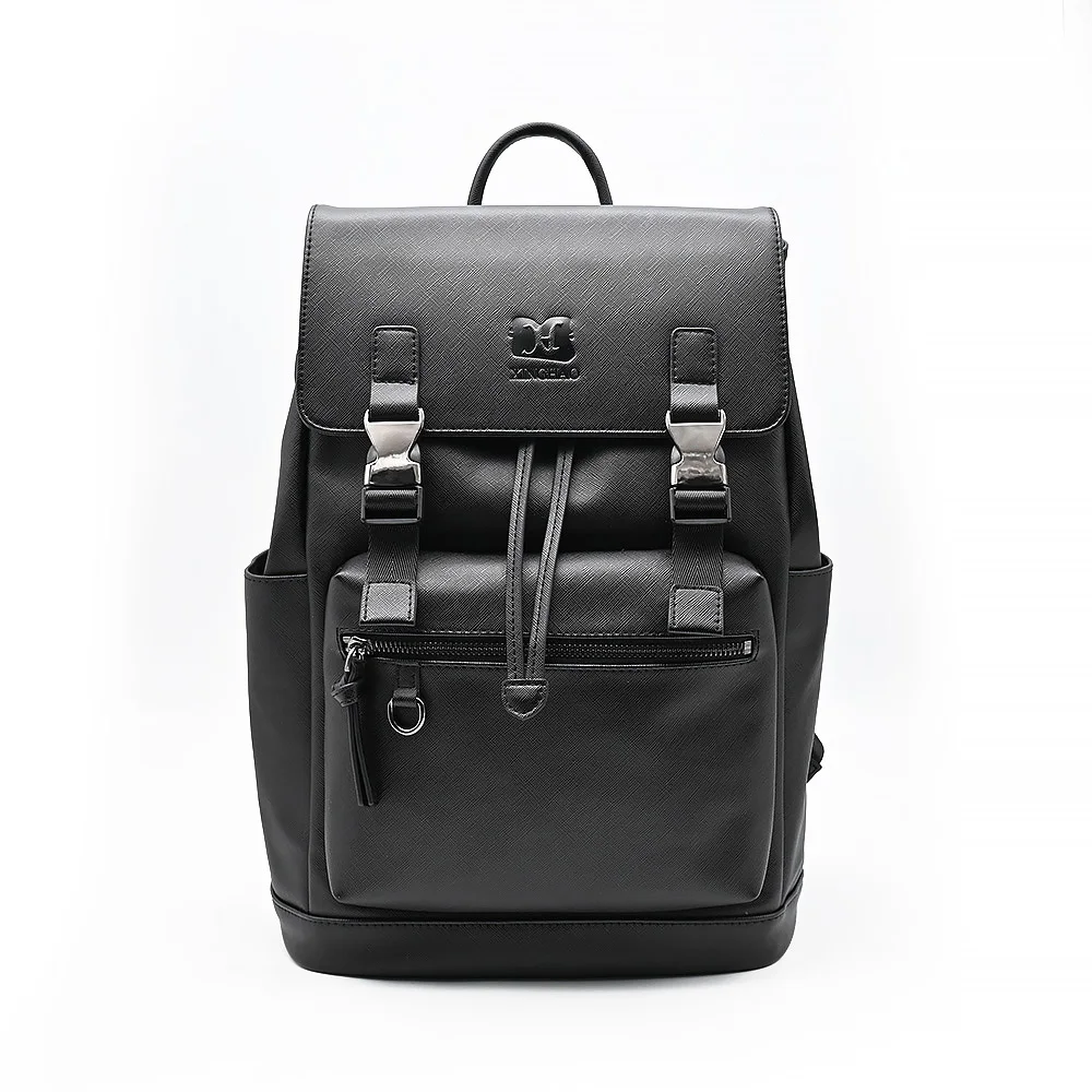 Custom luxury black vegan faux PU leather drawstring  backpack fashion rucksack designer laptop backpacks bag for men