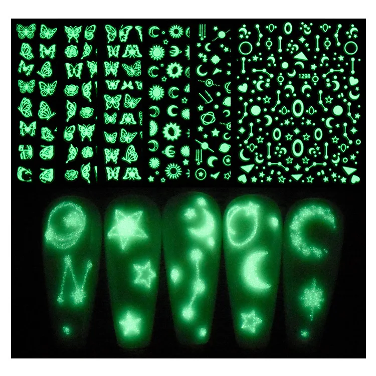joyful 1287-1298 Cross border nail butterfly sticker 3D Decal waterproof net red same luminous star moon nail sticker star