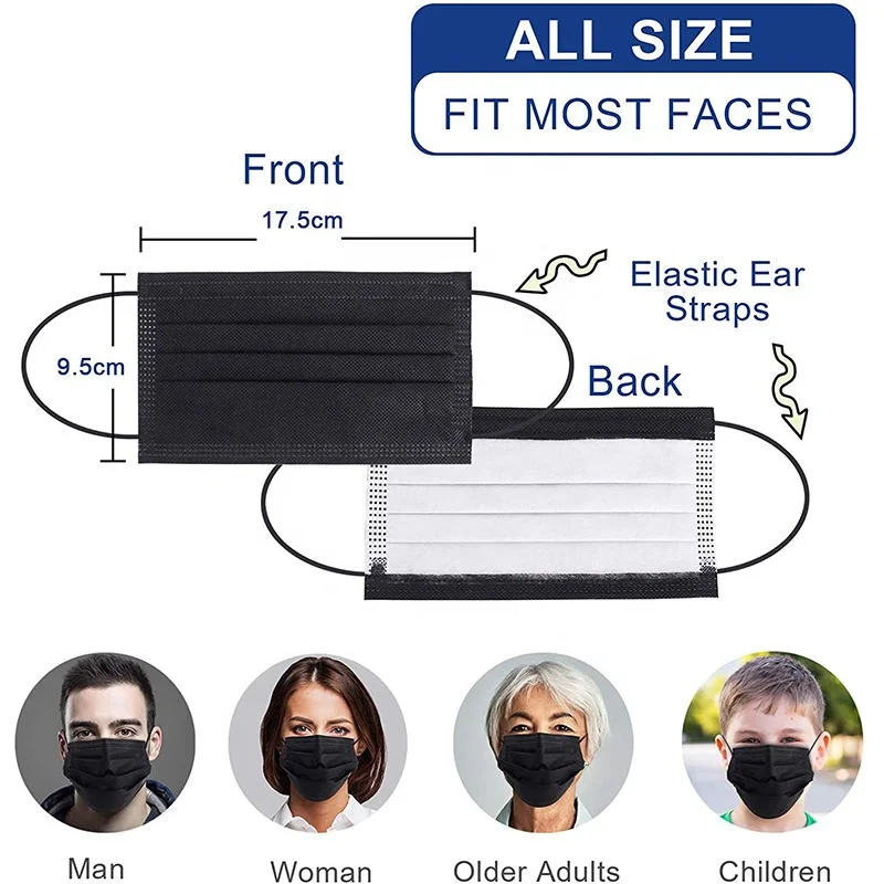 YIYA Wholesale  3 ply type IIR CE black logo custom anti-microbial Surgical Disposable Medical Face Mask  sterile with ear loop