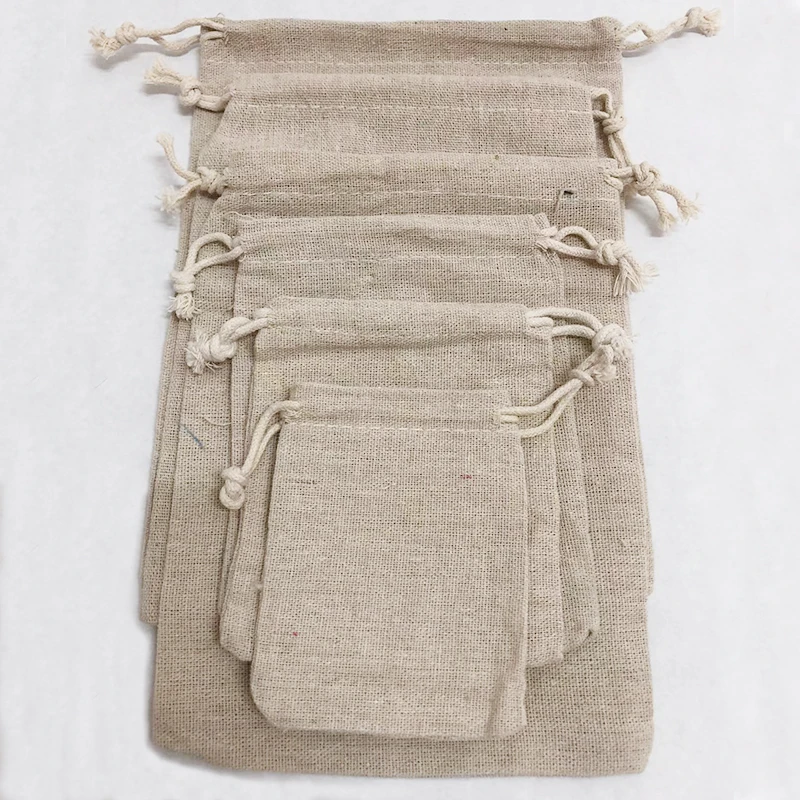 Eco canvas Printed Gift Packaging Pouch  Cotton Linen Draw String Bags  Customized Organic Drawstring Bag