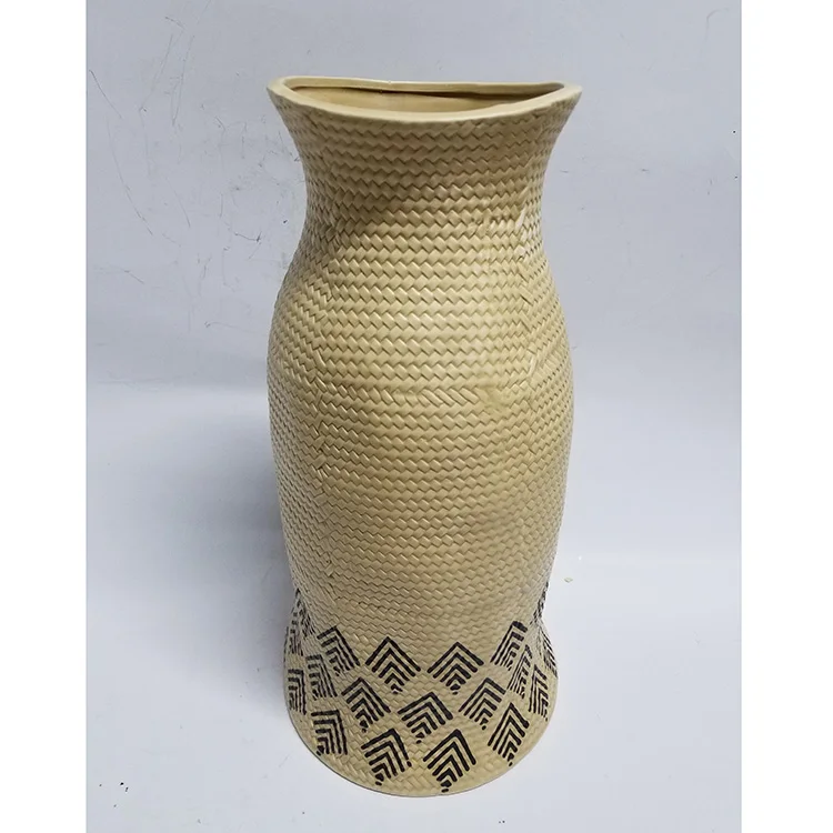 Craft Ceramic Decoration Rustic Brown Porcelain Design Flowers  Weaving Flower Vase