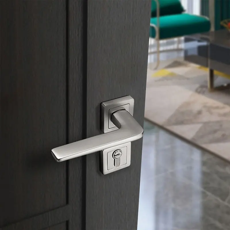 Yonfia A8208R58 rts simple design door handle lock lever brushed nickel aluminum alloy door handle for Wooden doors