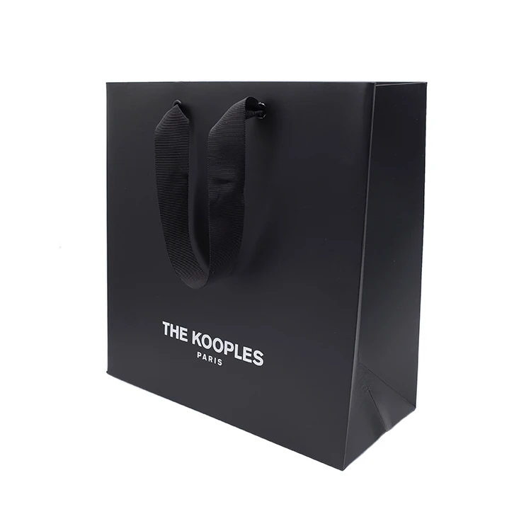 
Logo Hot Foiled Stamping Black Matt Paper Bag with handle paper shopping bag 