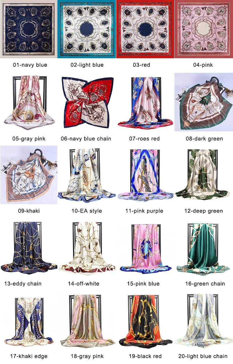 best selling satin scarf for hair women silk sublimation chain print luxury satin edge square scarf