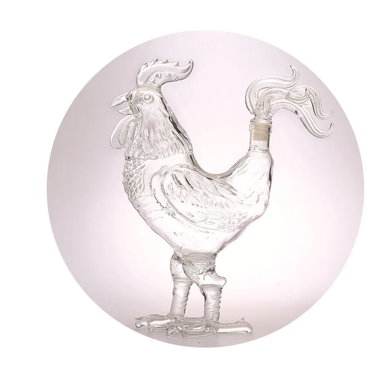 500ml/1000ml Animal glass bottle zodiac rooster decanter thick hollow high borosilicate glass decanter chicken