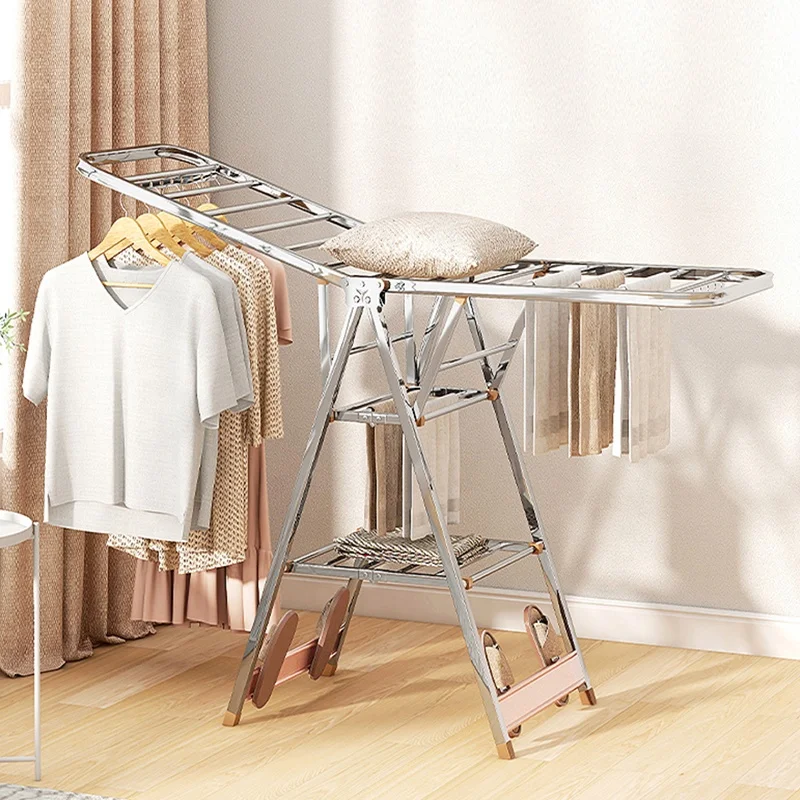 3 Tiers Stainless Steel Wing Shape Free Standing Laundry Drying Rack Multifunctional folding Clothes Dryer Clothes Hanger