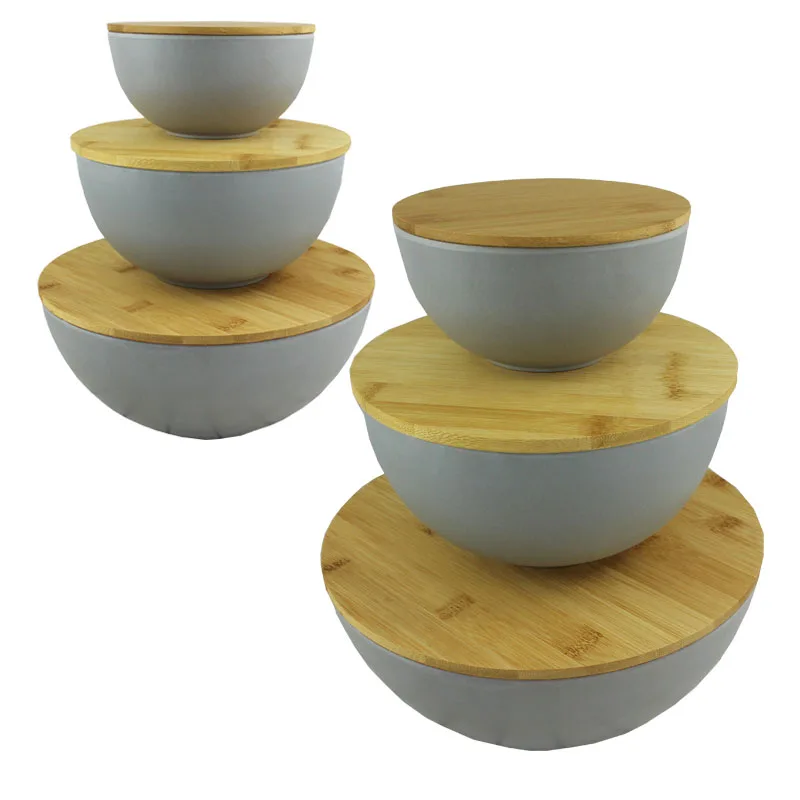 Hot Selling Eco-Friendly Bamboo Fiber White Blue Black Round 3700Ml Vegetable Salad Bowl Set Kitchen Mixing Bamboo Bowl Large