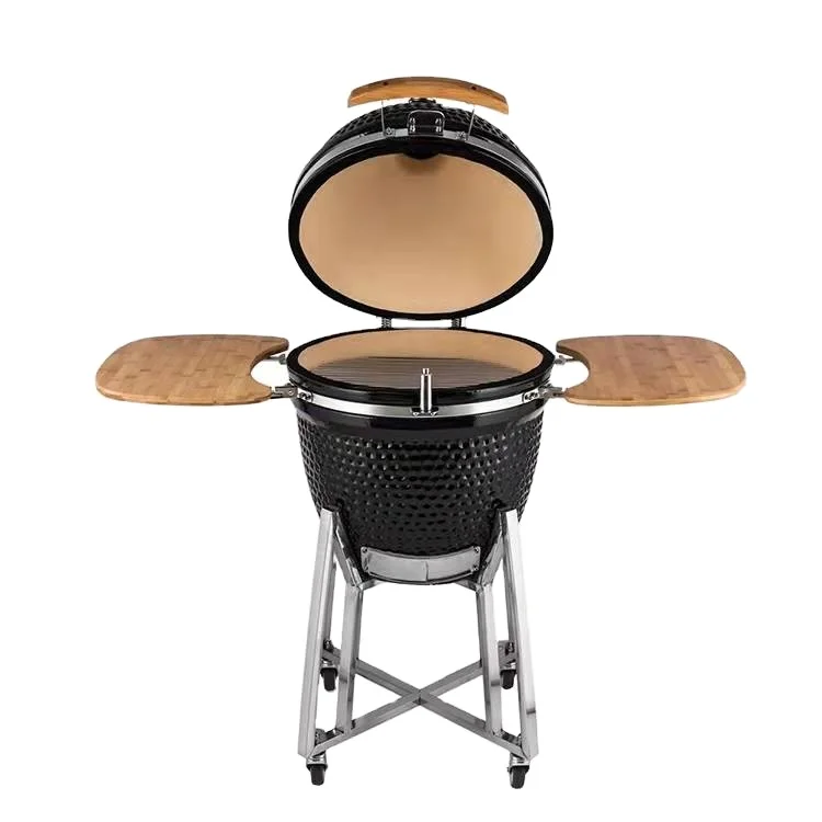 Ceramic barbecue oven with side plates