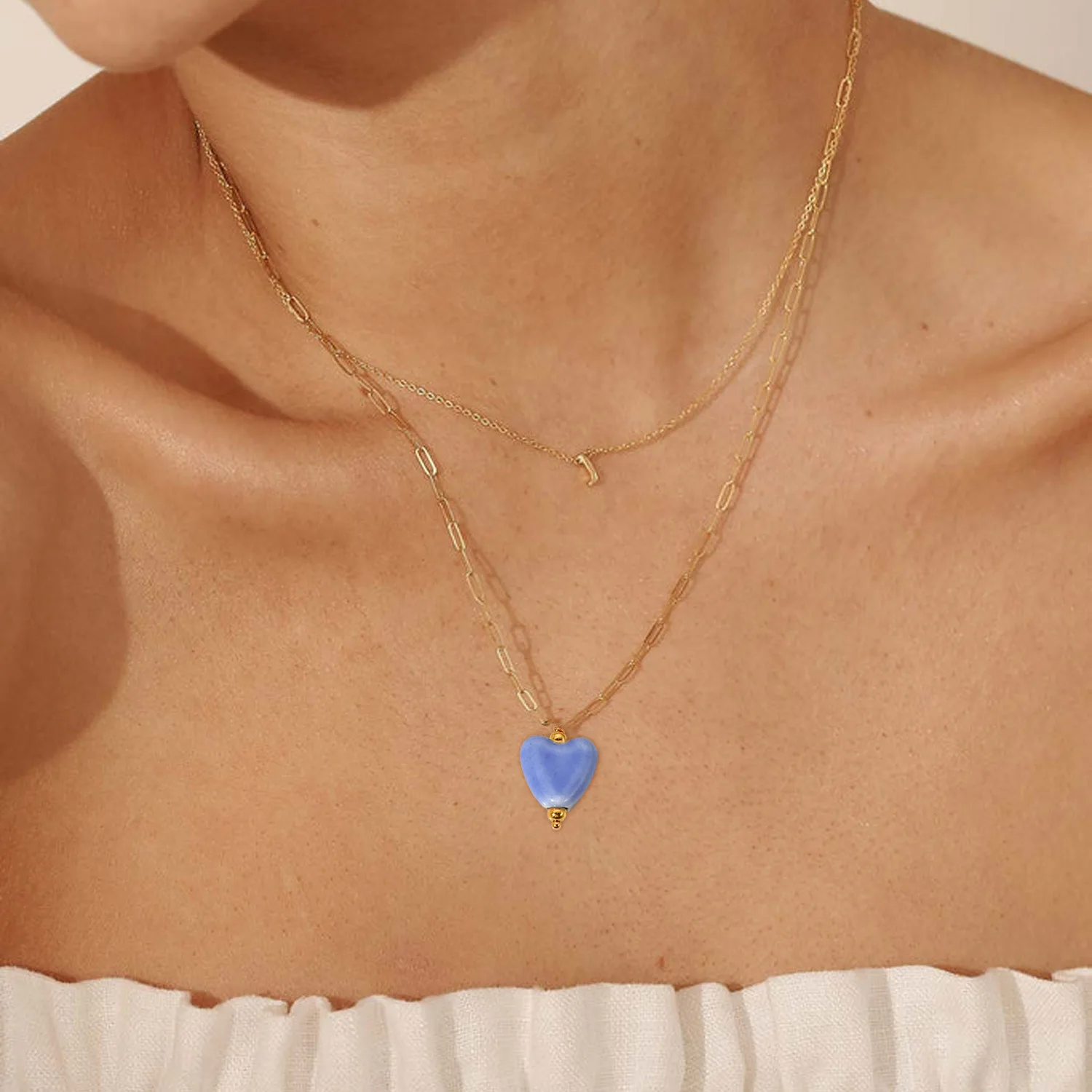 Fashion Heart Pendant Necklace Cross Chain 18K Gold Stainless Steel Earrings Ceramic Heart Earrings For Women