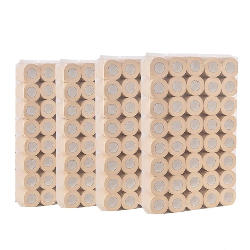 Free Samples Customized Wholesale Unbleached Bamboo Pulp 3 Ply Hygienic Bathroom Toilet Tissue Paper