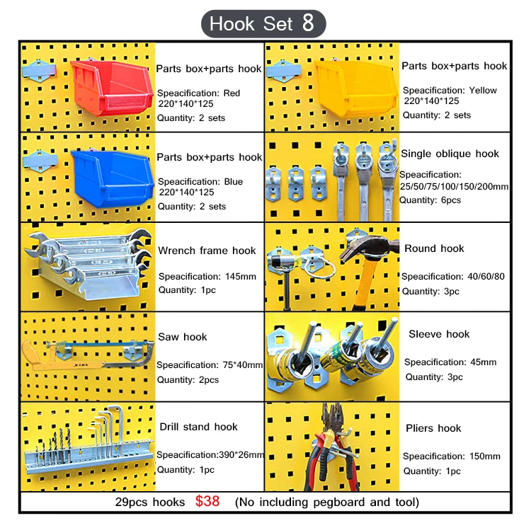 Retail store square hole peg board tool hooks display metal tool hook