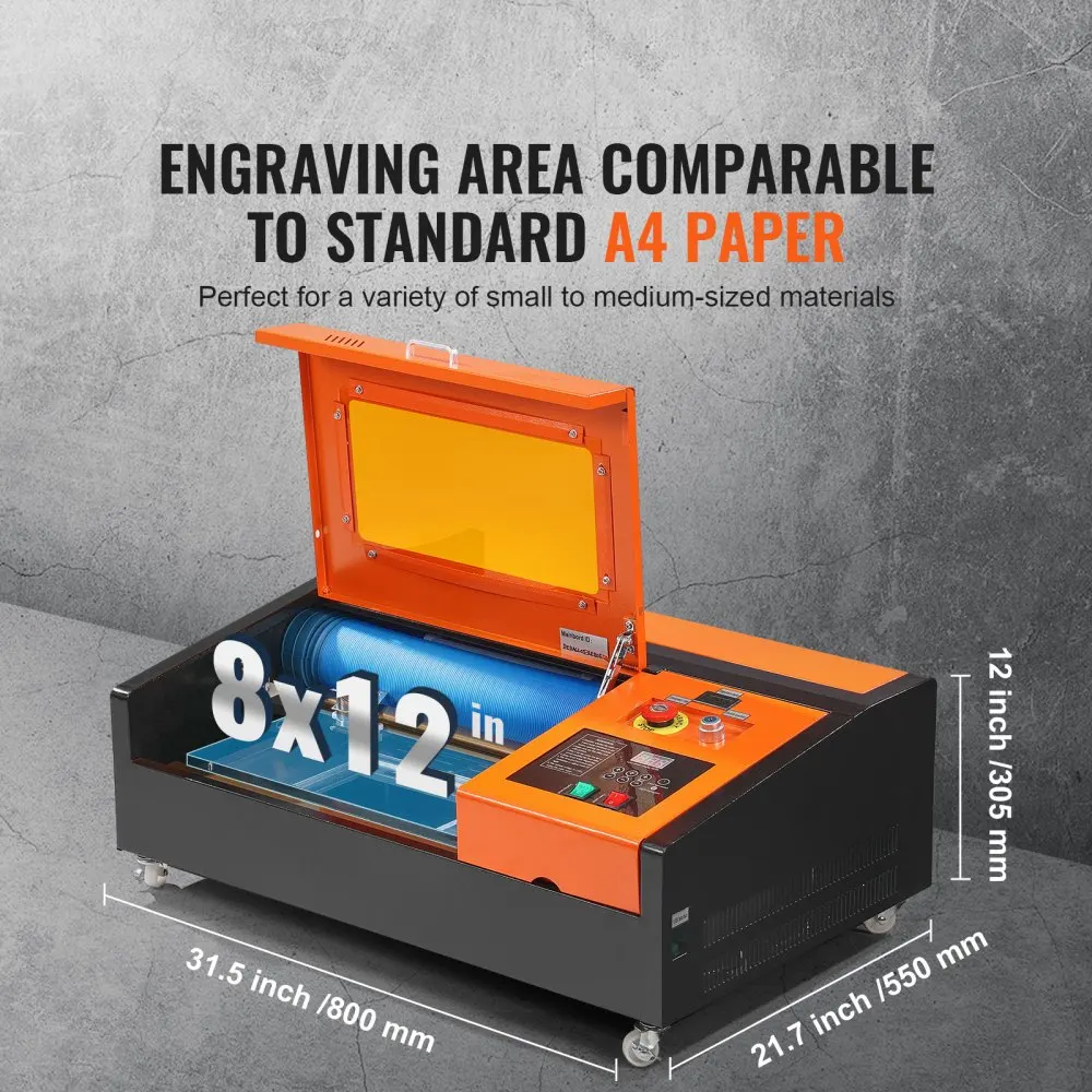 VEVOR 40W Desktop CO2 Laser Engraver 12 x 8 in 11.8 IPS Laser Cutter Machine with Water-Cooled Laser Tube