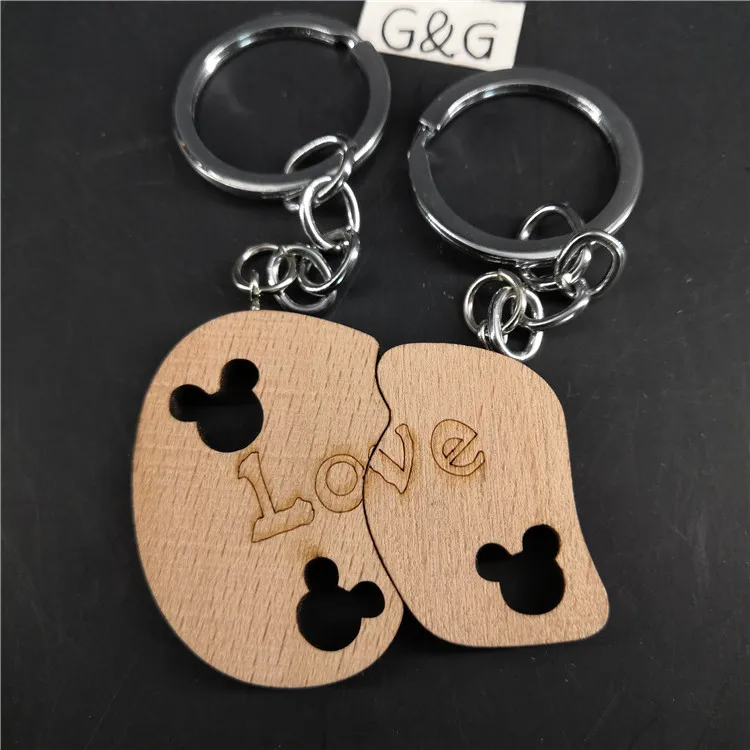 Заводской деревянный брелок для ключей для влюбленных