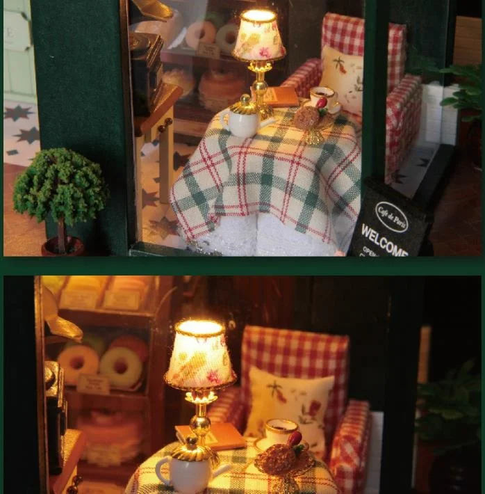 Diy French coffee trip cottage Large handmade model house gift with cover