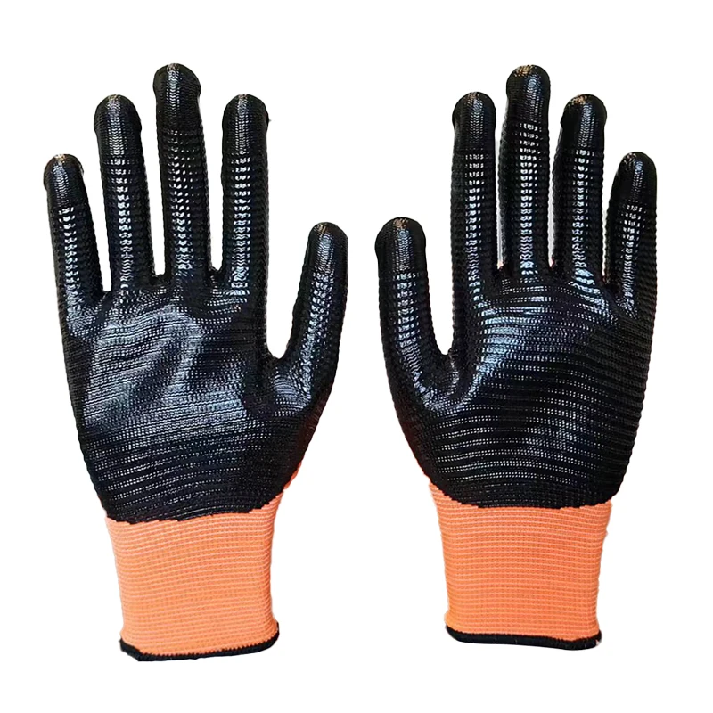 Industry Work Glove Factory Direct Construction Building Rugged Wear Work Black Red Coated Nitrile Gloves