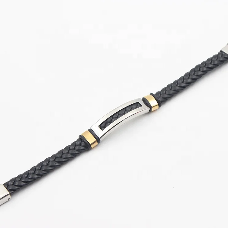 Stainless steel and plating Gold Accessory Braided Leather Bracelet For Men