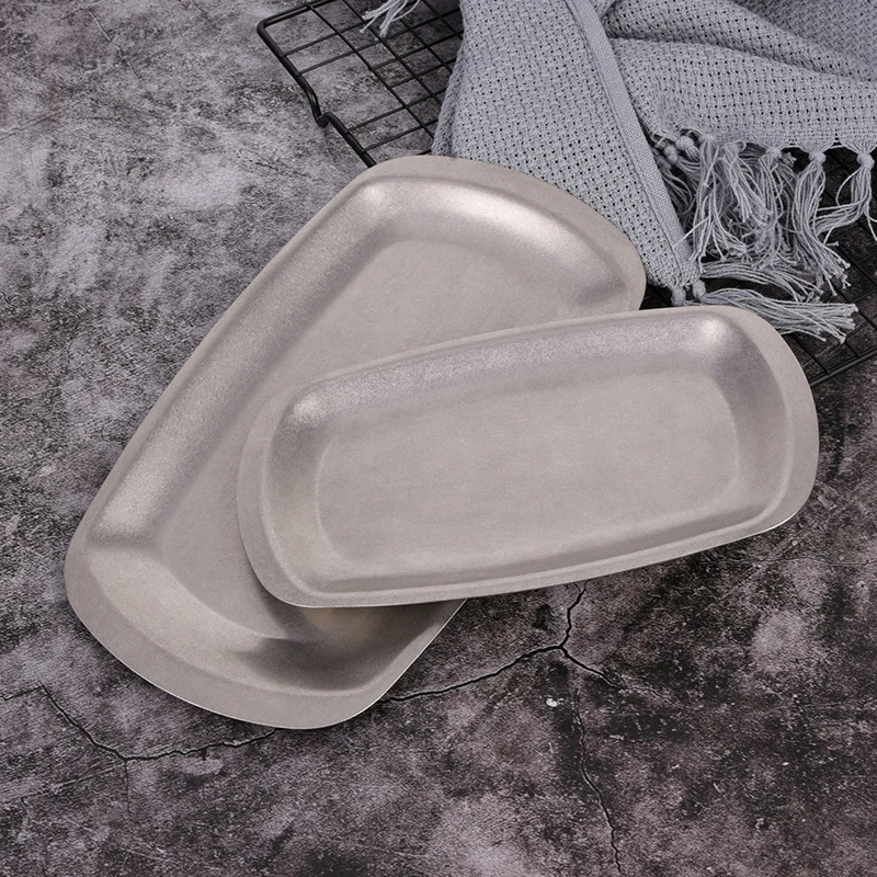 Japan Korea Food Cutlery Trays Stainless Steel Rectangular Barbecue Dish Metal Snack Plate Vegetarian Dish Frosted Dinner Plates
