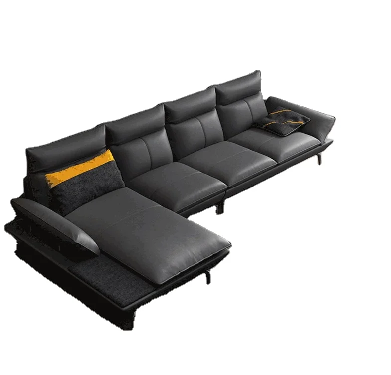 Nordic-italian minimalist living room corner imperial concubine grey black leather sofa furniture