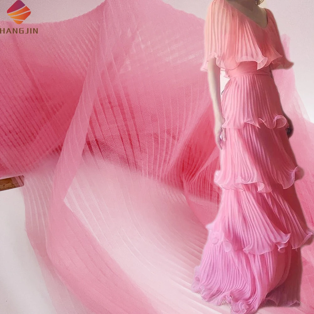 5 метров розовая вертикальная складка Тюлевое полотно из 100% полиэстера Плиссированное Сетчатое для свадебного платья