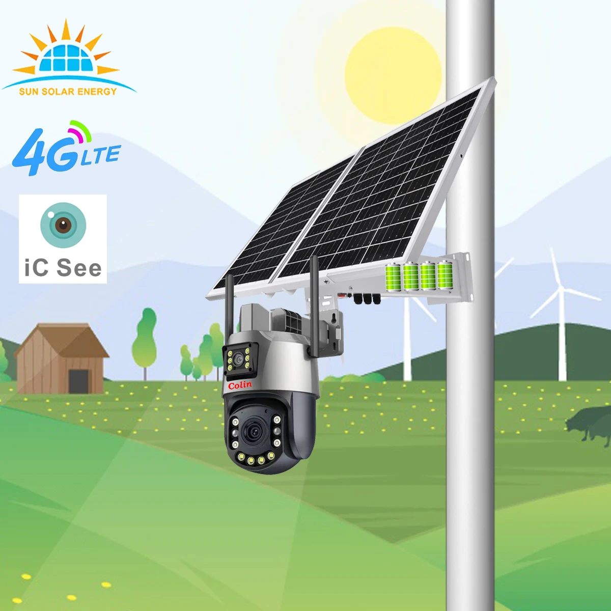 Colin Factory 60W 30AH 333WH OEM Support iP66 Waterproof Human Motion Detection dual lens Night Vision 36x zoom ptz camera