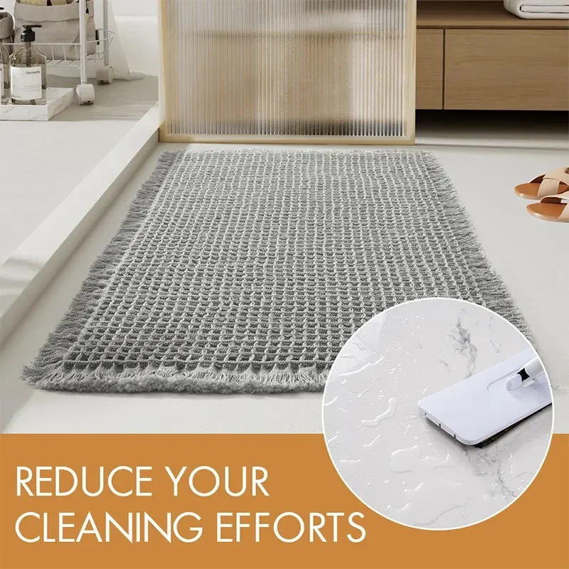 Custom Tassel Waffle Non-slip water Absorbent bath mat Braided Anti Slip Microfiber Soft Shaggy shower bathroom mat