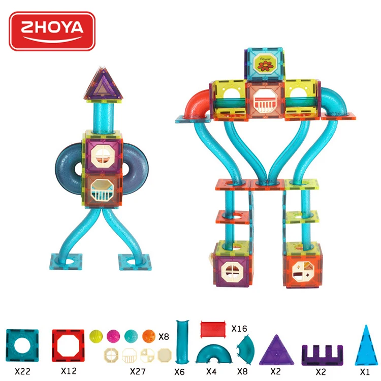 Zhoya New DIY Magnetic Tiles Constructor Toys Building Block Sets Safe ABS Plastic Magnetic Blocks Tiles For Kids