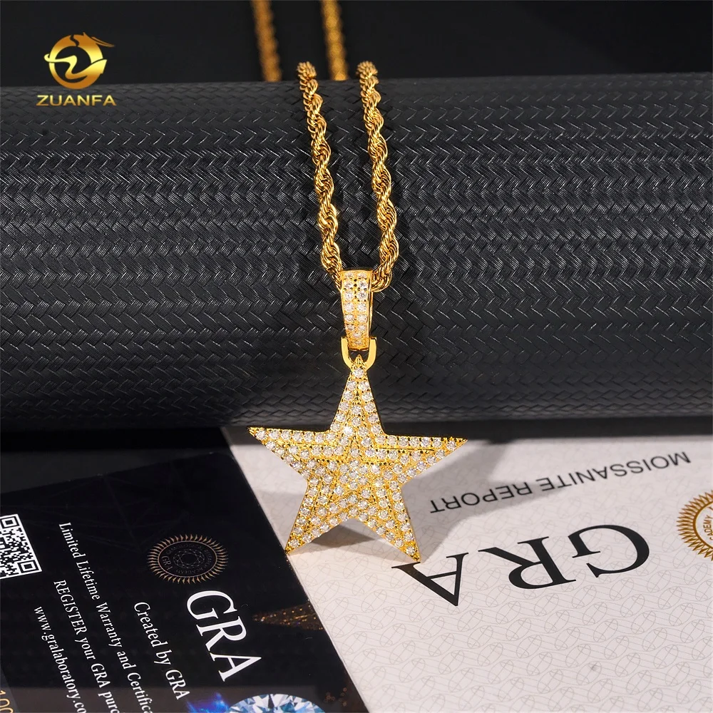 Sterling silver 925 fine jewelry tennis chain pendant vvs moissanite custom hip hop iced out jewelry star pendant