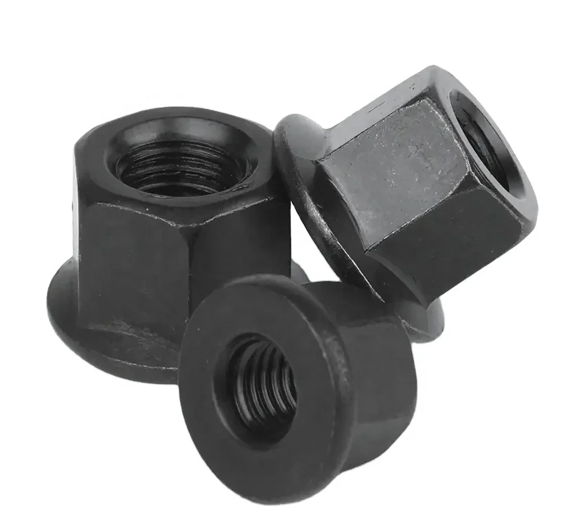 DIN6331 Hexagon Flange Nut M10M12M14 High Strength Black Oxide Coated Flange Nut with Heat Treat