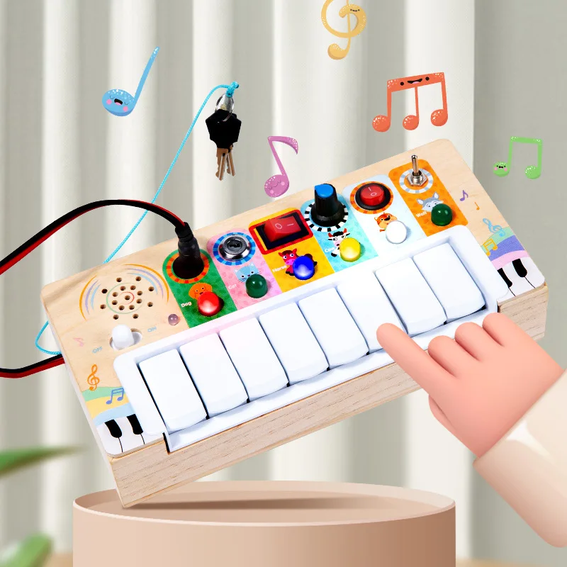 Wholesale Wooden Switch Piano Busy Board Educational Toy for Kids Electronic Music Fidget Board with Light Switches for Toddlers