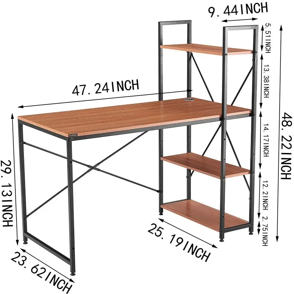 Metal Frame 4 Tiers Compact PC Workstation Writing Table Home Office Furniture Modern Luxury Design Computer Desk